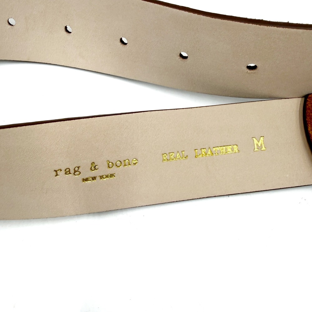 Rag & Bone Audrey Belt Pecan Brown Suede Gold Octagon Buckle Womens Sz M - Picture 7 of 7